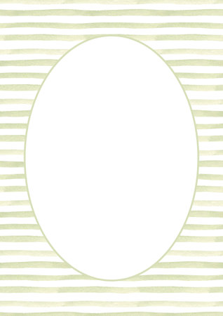 Watercolor Card template with green stripes, horizontal Lines or Brush Strokes. Circular frame in retro style. Perfect for cards, posters, party invitations or menu.の写真素材