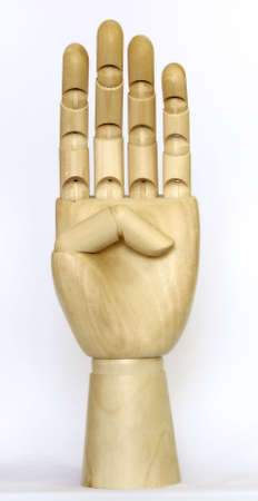 wooden hand showing sign の写真素材
