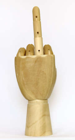wooden hand pointing middle finger