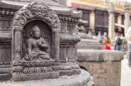 the famous buuha eye gazing out sleepily from each side of the tower are those of the all seeing primordial buddha.perched a top a hill on the western edge of the kathmandu valley.の写真素材