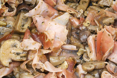 Tyrol smoked ham and mushroom backgroundの写真素材