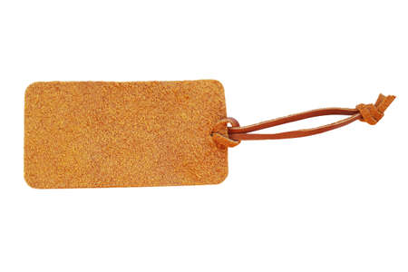 Suede leather price tag with leather cord isolated on white backgroundの写真素材