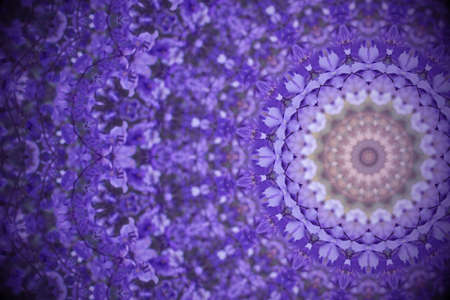 Violet wild flowers with kaleidoscope effect, abstract color Ultra Violet background.の写真素材