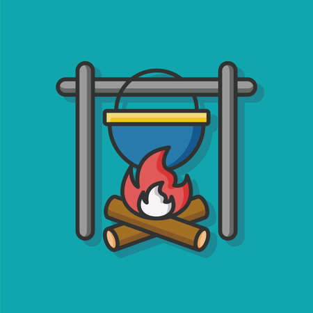 camping fire and pot iconのイラスト素材