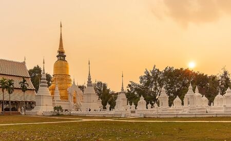 The beauty of old temples and pagodas in the eveningの写真素材