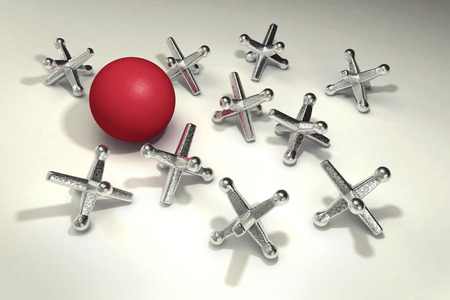 An old fashioned kids playground game of jacksの写真素材