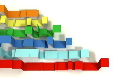 Horizontal Graph of Multi Colored 3D Illustrated Geometric Ribbons on a White Background.  Negative Space.の写真素材