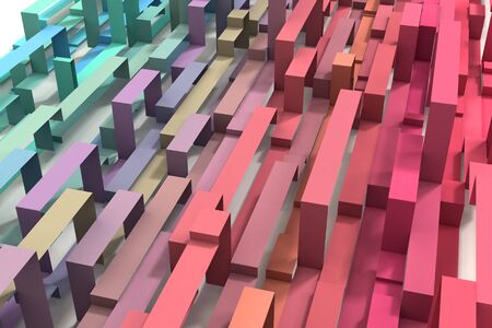 A 3D Illustrated pastel rainbow colored geometric ribbon background. Diagonal from lower right to...