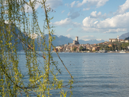 garda lake beach in malcesineの写真素材
