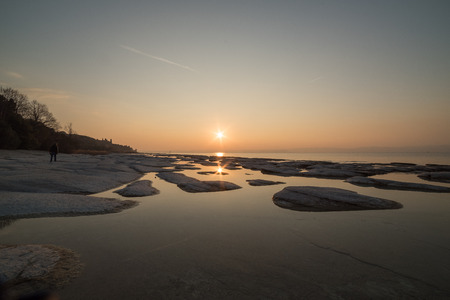 sirmione beach by snight and sunsetの写真素材