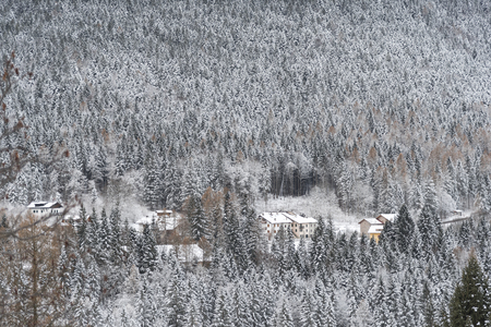 dolomites in trentino italian place in winter season snow everywhereの写真素材