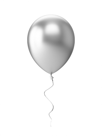 3D Rendering Silver Isolated Balloon on White Backgroundの写真素材