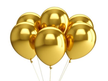 3D Golden Balloons Rendering Isolated on White Backgroundの写真素材