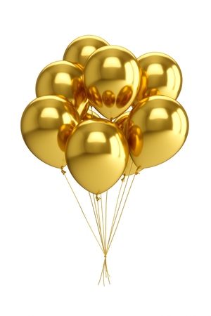 3D Golden Balloons Rendering Isolated on White Backgroundの写真素材