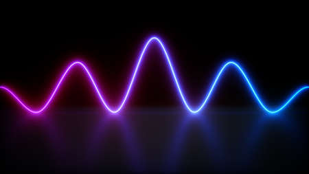 3D rendering Glowing Neon Lights on dark backgroundの写真素材