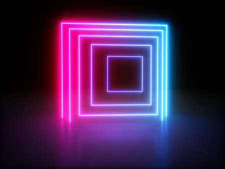 3D rendering Glowing Neon Lights on dark backgroundの写真素材