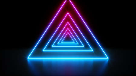 3D rendering Glowing Neon Lights on dark backgroundの写真素材