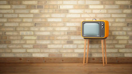 3D Rendering Old Vintage Retro Television on brick wall background