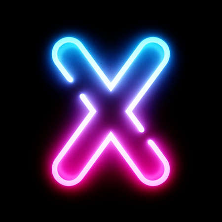 3D Rendering Blue and Pink Neon Lights Font on dark backgroundの写真素材