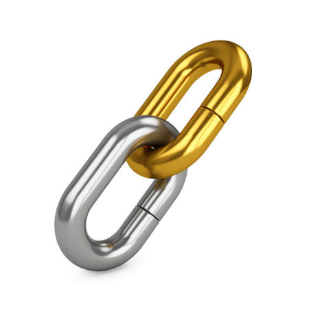 3D rendering chain of two links isolated on white. Lock, connection concept.の写真素材