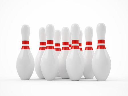 3d rendering bowling pins over a white backgroundの写真素材