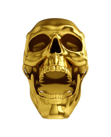 3d rendering golden skull isolatedの写真素材