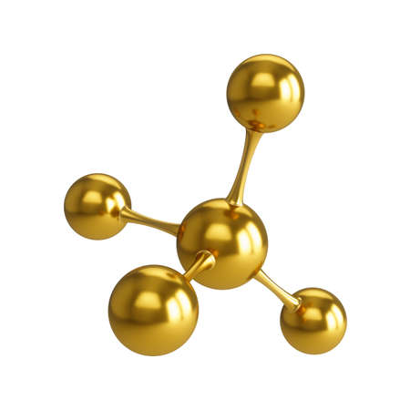 3D Rendering Golden Atom Molecule Structure isolated on white backgroundの写真素材