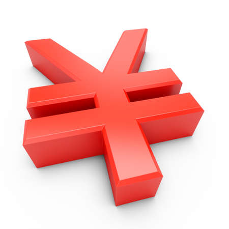 3D Rendering Red Japanese yen Sign isolated on white backgroundの写真素材