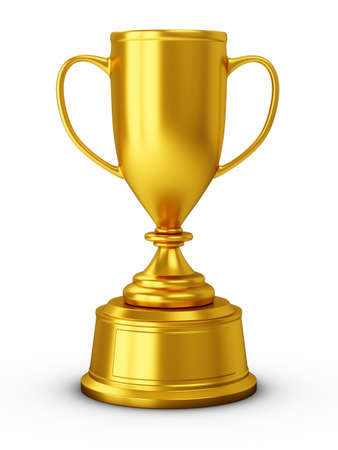 3D Rendering Golden Award Trophy Cup isolated on white backgroundの写真素材