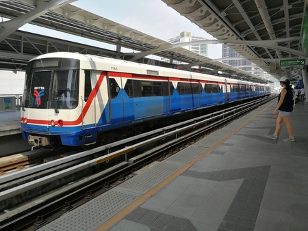 Bangkok, Thailand - March 24, 2018: BTS station thai railway at Eakamai station.のeditorial素材