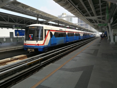 Bangkok, Thailand - March 24, 2018: BTS station thai railway at Eakamai station.