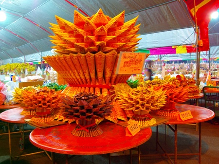 The lotus seat made by Paper money for Ghosts at Chinese Hungry Ghost Festivalのeditorial素材