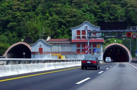 theTraffic Building at Taiwan with Snow Mountain tunnel and Highwayの写真素材
