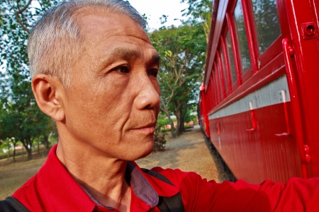 A Tourist who rideing sightseeing train