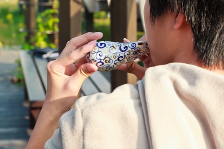 The Ocarina playing with an Art musical instrumentの写真素材