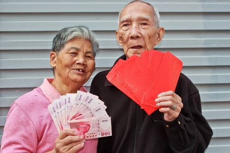 Red envelopes with lucky money for Chinese New Yearの写真素材