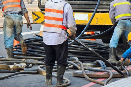 Laying cable worksの写真素材