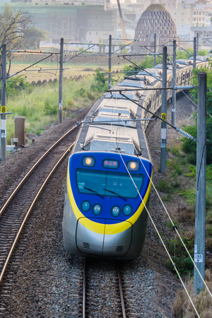A Running Contemporary Streamlined Electrical train on Railwayのeditorial素材