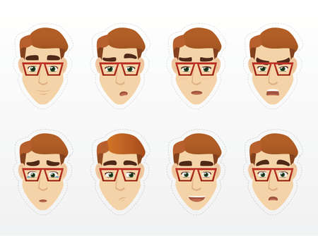 Young man face expression setのイラスト素材