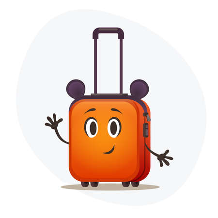 Handle orange plastic suitcase on wheels and with telescopic handle waitng vacation.のイラスト素材