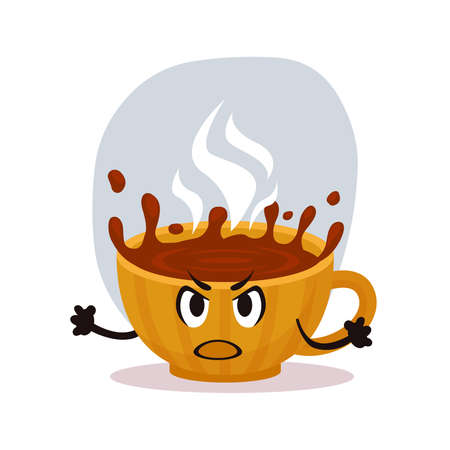 Mad small cartoon coffee cup. Holiday winter drink. Emotional character for sticker, postcard or coverのイラスト素材