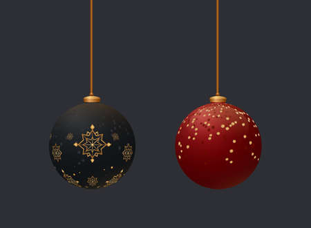 Luxury christmas toys. Matte and glass balls. New year decoration elements. Christmass tree tradition toysのイラスト素材
