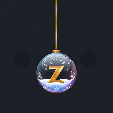 Christmas toy ball with a golden 3D letter Z inside. New year tree decoration. Element for design banner, flyer or any advertisingのイラスト素材
