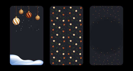 Set of vertical banners with christmas tree toys. New year flyer design. Advertisign template. Stories desing packのイラスト素材