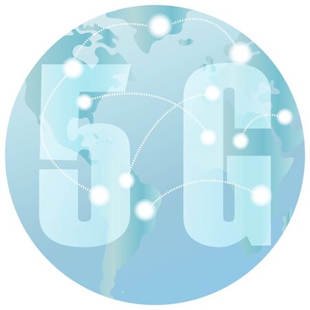5g network global Earth Communications map of the world. 5G network wireless technology. Big letters 5g on global, line connection and related icon. Earth icon 5G. Vector illustration isolated eps10のイラスト素材