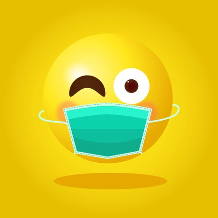 Emoji emoticon with medical mask. Icon template emoji character. Round face with Medical Mask. Vector illustration isolatedのイラスト素材