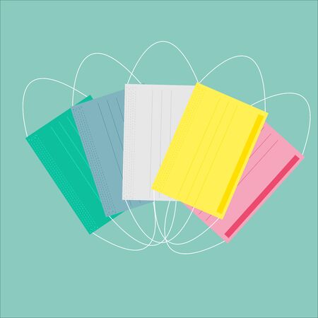 Set of colorful breathing masks.Industrial safety mask, dust protection respirator and breathing medical respiratory mask. Healthcare and medical concept. Vector illustrationのイラスト素材