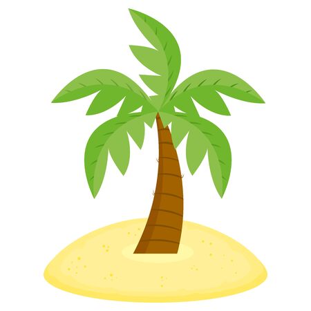 Palm tree with green leaves on a sandy island. Flat cartoon style vector illustration.のイラスト素材