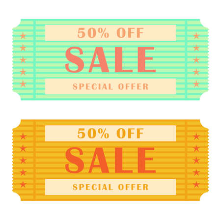 Coupon 50 percent Sale. Discount. Sale Banner. Vector illustration isolated on white background.のイラスト素材