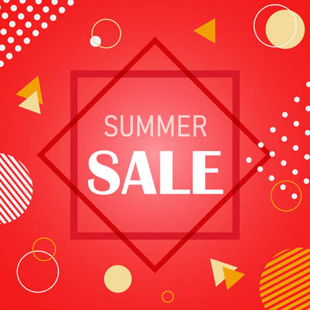 Red summer sale bright banner. Memphis style. Geometric banner.のイラスト素材